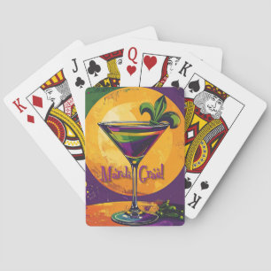 Mid Century Mardi Gras Sunset Fleur De Lis Martini Playing Cards