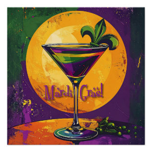 Mid Century Mardi Gras Sunset Fleur De Lis Martini Poster