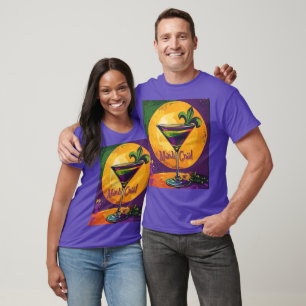 Mid Century Mardi Gras Sunset Fleur De Lis Martini T-Shirt