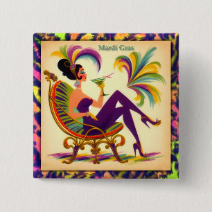 Mid Century Mardi Gras Woman With A Martini 15 Cm Square Badge