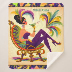 Mid Century Mardi Gras Woman With A Martini Sherpa Blanket