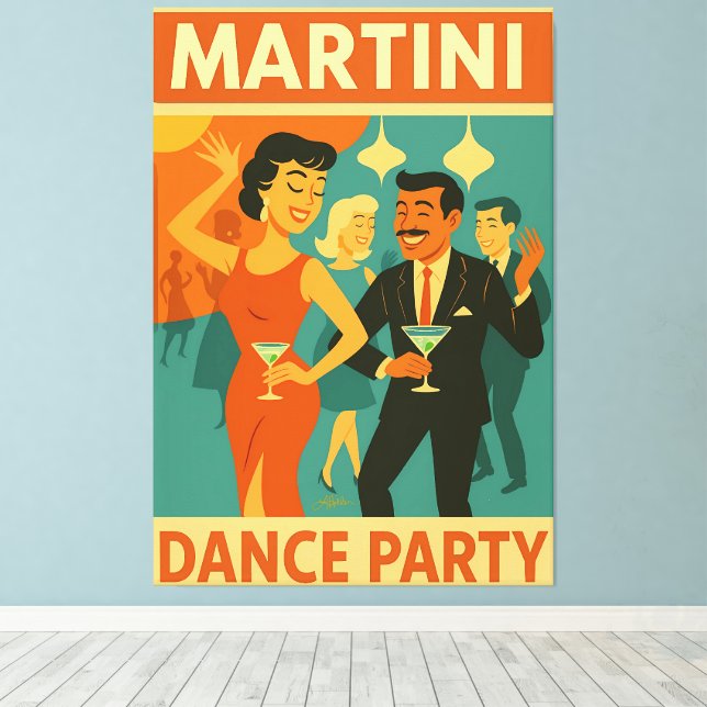 Mid Century Martini Dance Party Canvas Print (Insitu(Wood Floor))