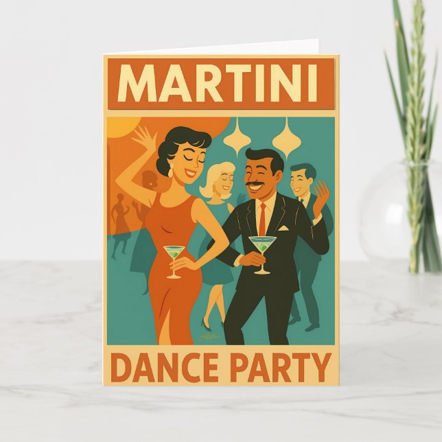 Mid Century Martini Dance Party Card (Front)