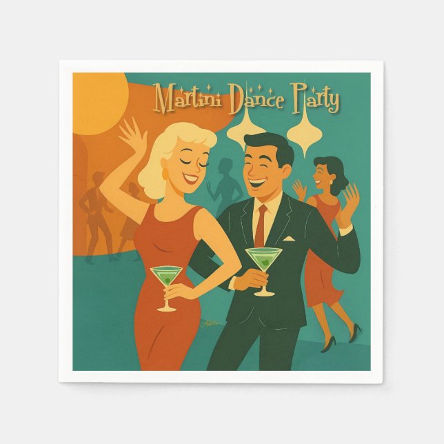 Mid Century Martini Dance Party Napkin (Front)