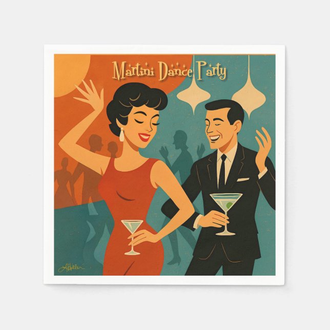 Mid Century Martini Dance Party Napkin (Front)