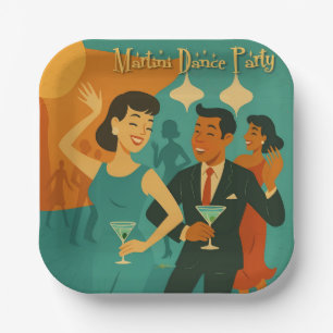 Mid Century Martini Dance Party Paper Plate