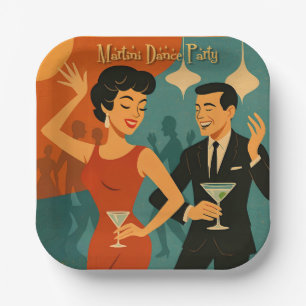 Mid Century Martini Dance Party Paper Plate
