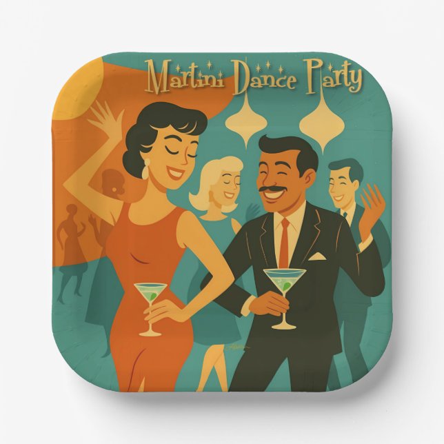 Mid Century Martini Dance Party Paper Plate (Front)
