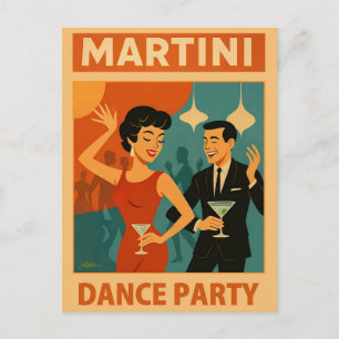 Mid Century Martini Dance Party Postcard