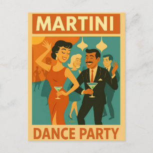Mid Century Martini Dance Party Postcard