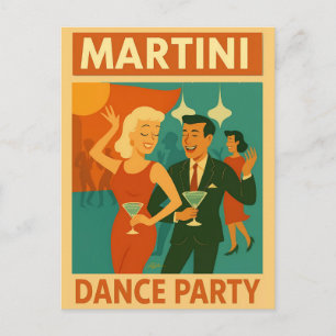 Mid Century Martini Dance Party Postcard