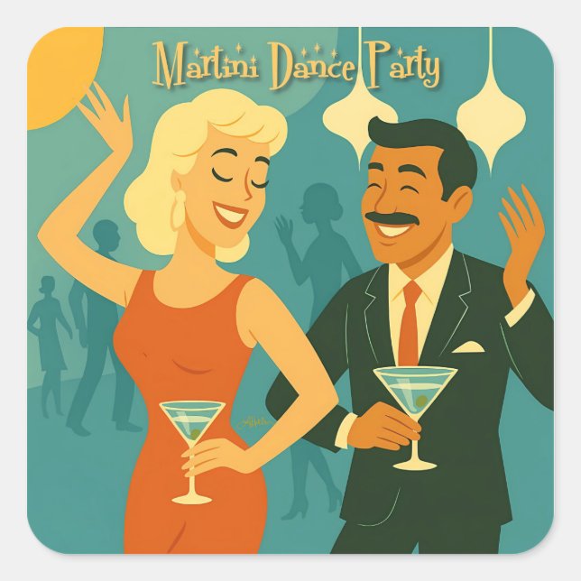 Mid Century Martini Dance Party Square Sticker (Front)