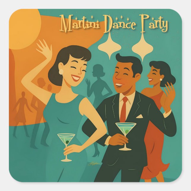 Mid Century Martini Dance Party Square Sticker (Front)