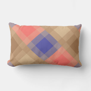 Mid-Century mega plaid - cocoa and coral Lumbar Cushion
