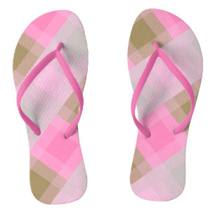 Mid-Century mega plaid - grey / grey, pink, tan Jandals