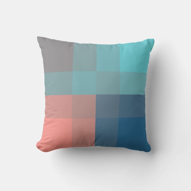 Mid-Century mega plaid - grey, peach & blue Cushion (Front)