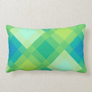 Mid-Century mega plaid - jade green Lumbar Cushion