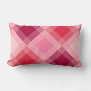 Mid-Century mega plaid - pink and wine Lumbar Cushion