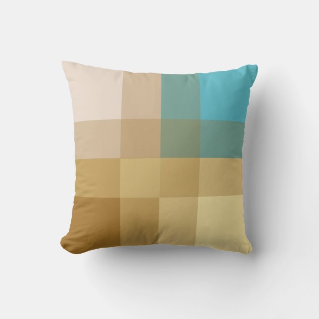 Mid-Century mega plaid - tan & turquoise Cushion (Front)