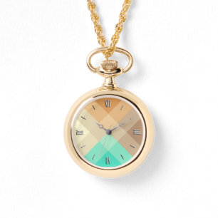 Mid-Century mega plaid - tan & turquoise Watch