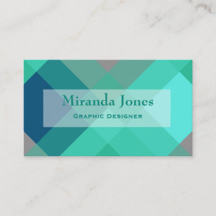 Mid-Century mega plaid - turquoise & grey Business Card