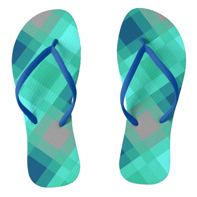 Mid-Century mega plaid - turquoise & grey Jandals (Footbed)