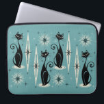 Mid Century Meow Atomic Cats - Blue ©studioxtine Laptop Sleeve<br><div class="desc">For the cat loving retro enthusiast,  my original vector illustration of sleek black cats,  starbursts,  & diamonds in mid century atomic style,  in black and pale grey on a textured cadet blue background. ©Christine Duffield 2019</div>