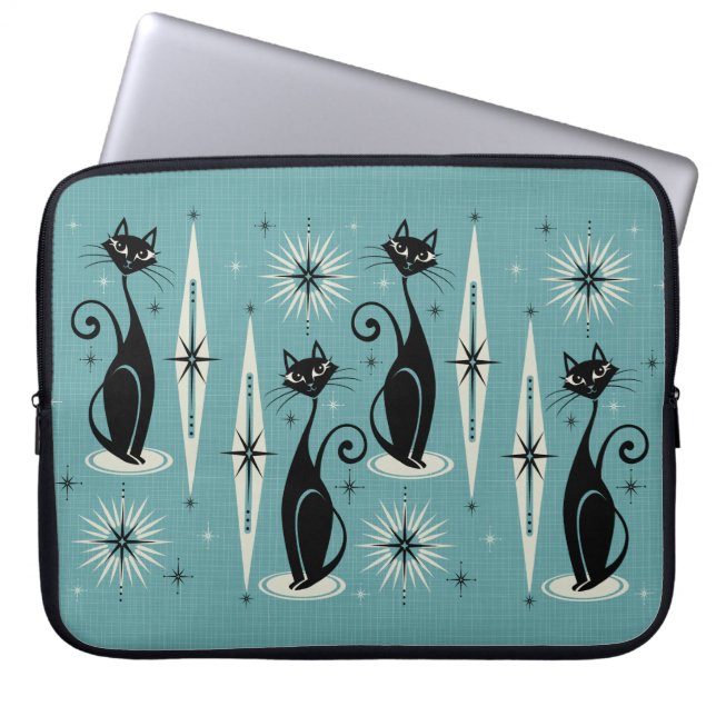 Mid Century Meow Atomic Cats - Blue ©studioxtine Laptop Sleeve (Front)