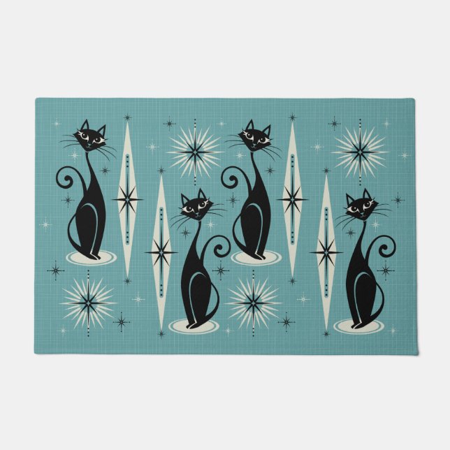 Mid Century Meow Retro Atomic Cats - Blue Doormat (Front)