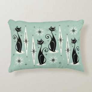 Mid Century Meow Retro Atomic Cats - Mint Decorative Cushion