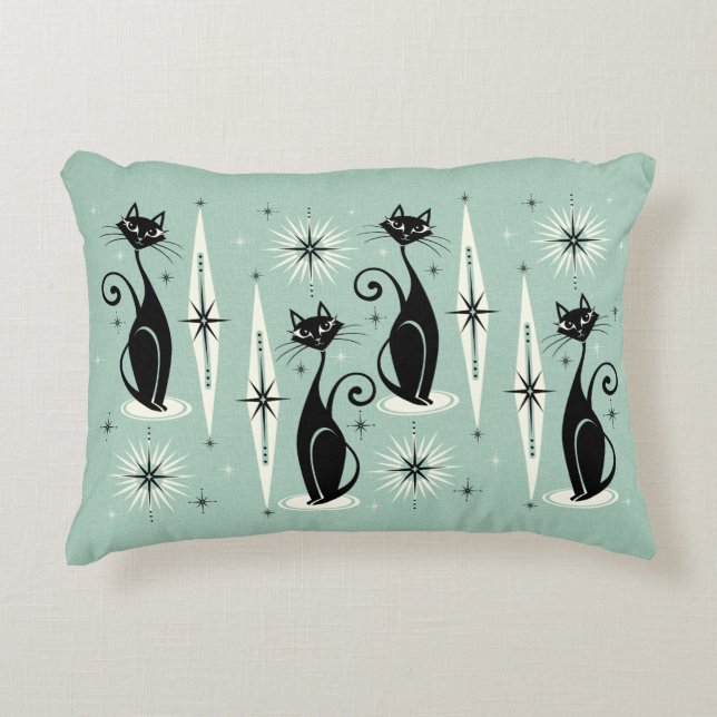 Mid Century Meow Retro Atomic Cats - Mint Decorative Cushion (Front)