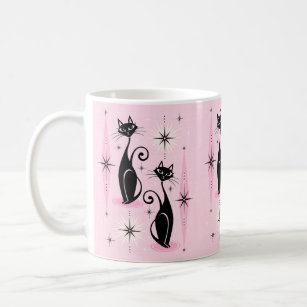 Mid Century Meow Retro Atomic Cats on Cool Pink Coffee Mug
