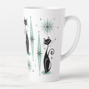 Mid Century Meow Retro Atomic Cats ©studioxtine Latte Mug