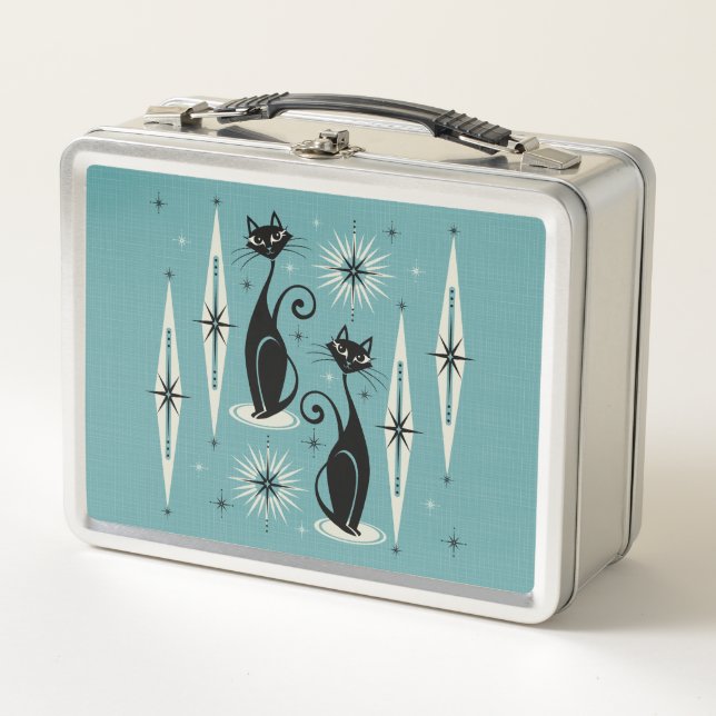 Mid Century Meow Retro Atomic Cats ©studioxtine Metal Lunch Box (Front)
