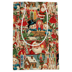 Mid-Century Merriment: A Vintage Christmas Collage Medium Gift Bag