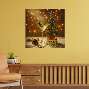 Mid Century Merry & Bright Martini Christmas Tree Poster