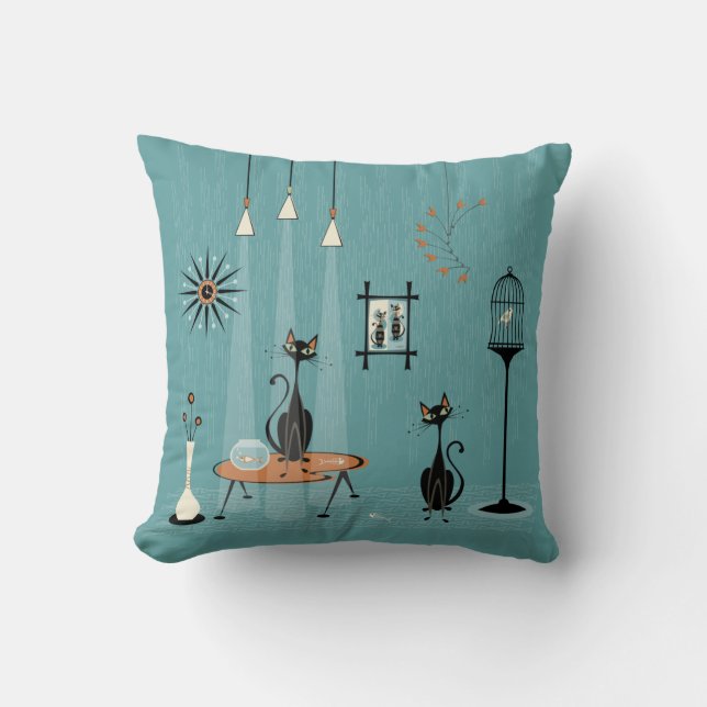 Mid Century Mischief / Cat Red-Handed Cushion (Front)