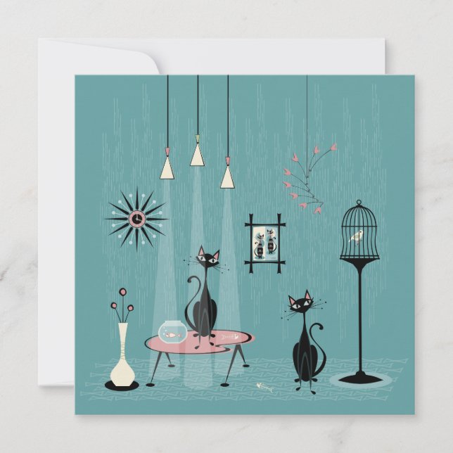 Mid Century Mischief / Cat Red-Handed II B Invitation (Front)