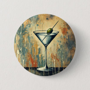 Mid Century Mixed Media Martini Art 6 Cm Round Badge