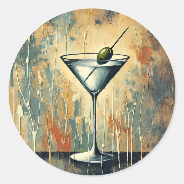 Mid Century Mixed Media Martini Art Classic Round Sticker (Front)