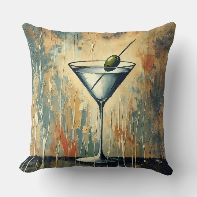 Mid Century Mixed Media Martini Art Cushion (Front)