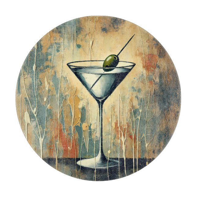 Mid Century Mixed Media Martini Art Cutting Board (Front)