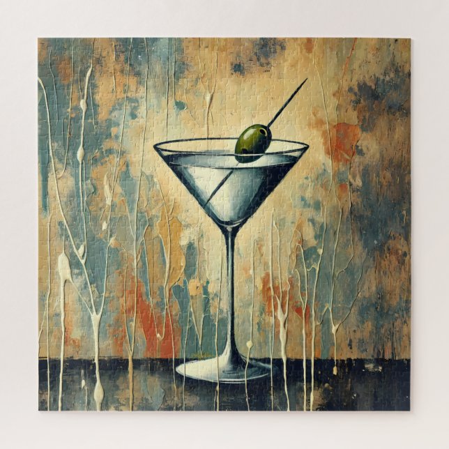 Mid Century Mixed Media Martini Art Jigsaw Puzzle (Vertical)