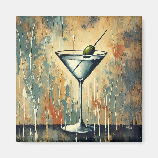 Mid Century Mixed Media Martini Art Magnet (Front)