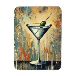 Mid Century Mixed Media Martini Art Magnet