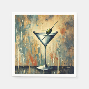 Mid Century Mixed Media Martini Art Napkin