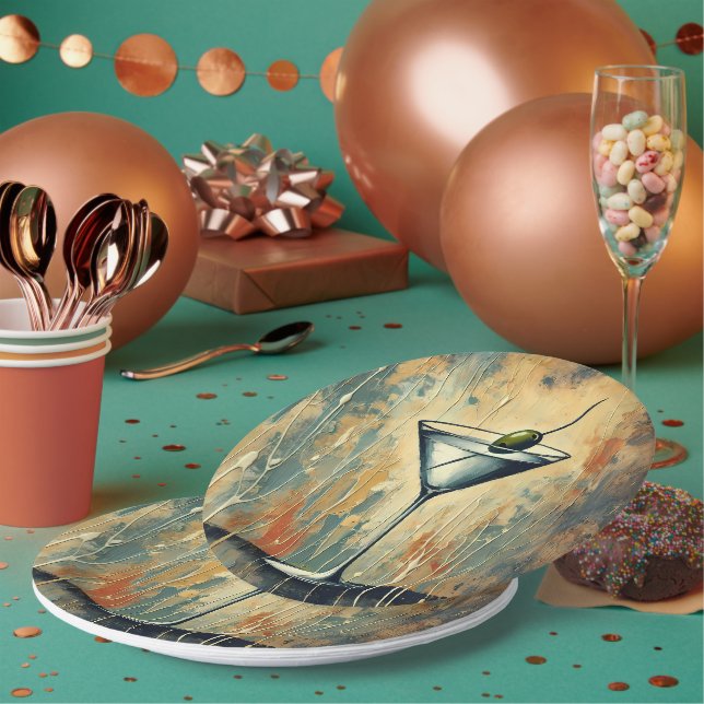 Mid Century Mixed Media Martini Art Paper Plate (Multi)