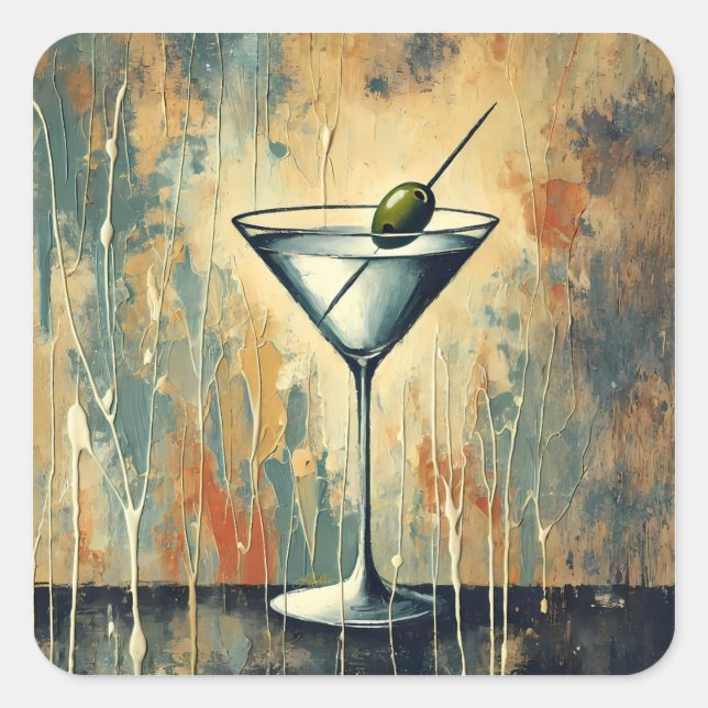 Mid Century Mixed Media Martini Art Square Sticker (Front)