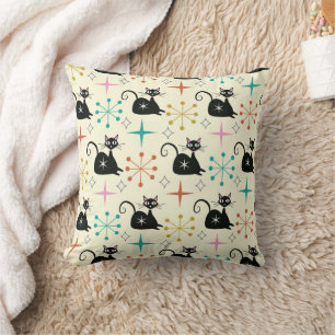 Mid Century Mod Atomic Cats with Retro Starbursts Cushion