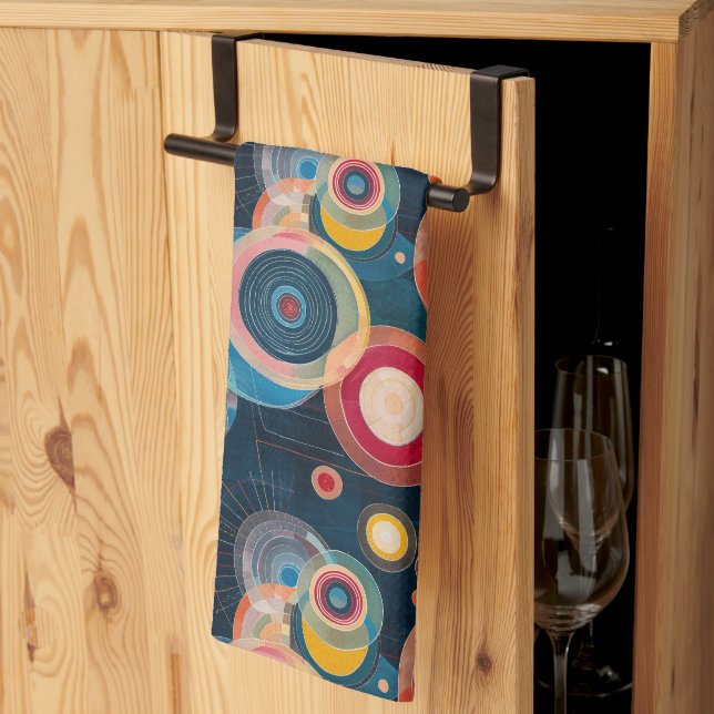 Mid Century Mod Circles in style of Hilma af Klint Tea Towel (Thirds Fold)